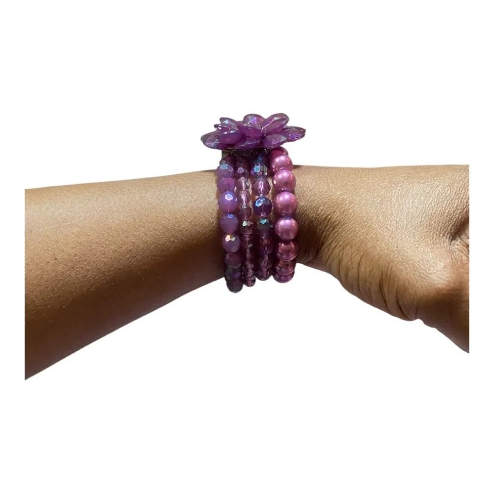 Vintage Purple Beaded Flower Bracelet